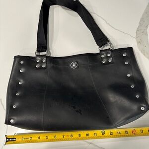 Black Shoulder Bag with Leather Material and Decorative Studs